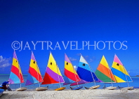 ANTIGUA, West Coast, row of sailboats lined up along beach, ANT646JPL