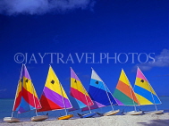 ANTIGUA, West Coast, row of sailboats lined up along beach, ANT650JPL