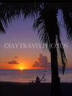 ANTIGUA, West Coast, sunset with coconut tree and sunbed, ANT725JPL