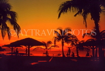 ANTIGUA, sunset with coconut trees and sunshades in silhouette, ANT811JPL