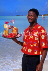 ANTIGUA, waiter with cocktails tray, on beach, ANT808JPL