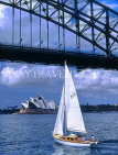 AUSTRALIA, New South Wales, SYDNEY, Opera House, sailboat and under Harbour Bridge, AUS149JPL