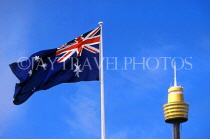 AUSTRALIA, New South Wales, SYDNEY, national flag and Centrepoint Tower, AUS1087JPL