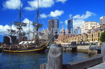 AUSTRALIA, New South Wales, SYDNEY, skyline, The Rocks area with The Bounty ship, AUS626JPLA