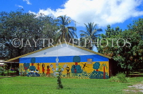 AUSTRALIA, Northern Territory, Darwin, TIWI ISLANDS, school, Aboroginal Art mural by pupils, AUS513JPL