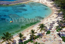 BAHAMAS, Paradise Island, beach and sunbathers, aerial view, BAH348JPL