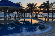 BAHRAIN, Al Jasra, house pool and terrace by the sea, sunset view, BHR1553JPL