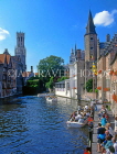 Belgium, BRUGES, sightseeing by canal boat, Belfry in background, BRG30JPL