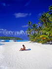 COOK ISLANDS, Aitutaki Islands, Tapuaetai (One Foot Island), beach and sunbather, CI635JPL