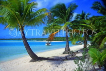 COOK ISLANDS, Aitutaki Islands, Tapuaetai (One Foot Island), coconut trees along beach, CI845JPL