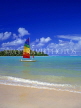 COOK ISLANDS, Rarotonga, Muri Beach and sailboat, CI665JPL
