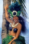 COOK ISLANDS, Rarotonga, beach, Maori dancer in traditional island dress, CI117JPL