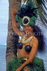 COOK ISLANDS, Rarotonga, beach, Maori dancer in traditional island dress, CI128JPL