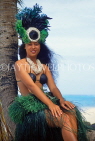 COOK ISLANDS, Rarotonga, beach, Maori dancer in traditional island dress, CI184JPL