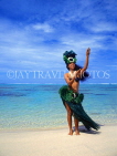 COOK ISLANDS, Rarotonga, beach, Maori dancer in traditional island dress, CI760JPL