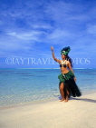 COOK ISLANDS, Rarotonga, beach, Maori dancer in traditional island dress, CI765JPL