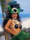 COOK ISLANDS, Rarotonga, beach, Maori dancer in traditional island dress, CI772JPL