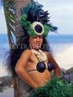 COOK ISLANDS, Rarotonga, beach, Maori girl in traditional island dress, CI774JPL