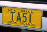 COOK ISLANDS, Rarotonga, vehicle number plate, Kia Orana greeting, CI792JPL