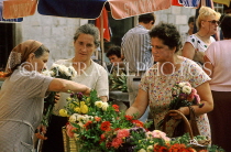 CROATIA, Dubrovnik, Old Town, market scene, people at flower stall, CRO430JPL