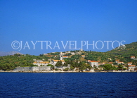 CROATIA, Elaphite Islands (Dubrovnik Coast), LOPUD, island view from sea, CRO483JPL