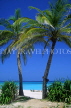 CUBA, Varadero, beach, view through two coconut trees, CUB103JPL
