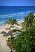 CUBA, Varadero, beach and thatched sunshades, CUB192JPL