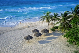 CUBA, Varadero, beach and thatched sunshades, CUB238JPL