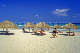 CUBA, Varadero, beach and thatched sunshades, CUB245JPL