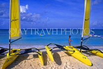 Cayman Islands, GRAND CAYMAN, yellow catamarans on Seven Mile Beach, CAY207JPL