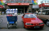 China, BEIJING, tricycle taxi and car parked, CH1238JPL