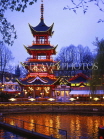 DENMARK, Copenhagen, Tivoli Gardens, Chinese Pagoda illuminated, DEN107JPL