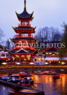 DENMARK, Copenhagen, Tivoli Gardens, Chinese Pagoda illuminated, DEN141JPL
