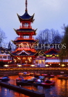 DENMARK, Copenhagen, Tivoli Gardens, Chinese Pagoda illuminated, DEN145JPL
