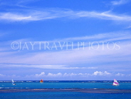DOMINICAN REPUBLIC, North Coast, Puerto Plata, Playa Dorada, seascape with sailboats, DR331JPL