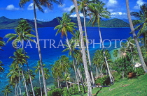 FIJI, Taveuni, Matagi (Matangi) Island, seascape through coconut trees, FIJ839JPL