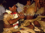 FIJI, Viti Levu, Meke dancers, in traditional Pandanus leaf skirts and Frangipani Leis, FIJ603JPL