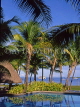 FIJI, Viti Levu, Yanuka Island, sea view through pool and coconut trees, FIJ747JPL