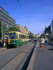 FINLAND, Helsinki, city centre street and tram cars, FIN762JPL