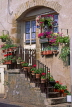 FRANCE, Burgundy, Arney-Le-Duc, cottage steps with flowers, FRA1470JPL