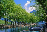 FRANCE, Haute Savoie, ANNECY, tree lined canalside and boats, FRA1548JPL