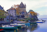 FRANCE, Haute Savoie, THONON-LES-BAINS, chateau, waterfront, Lake Geneva and boats, FRA2265JPL