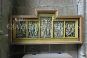 FRANCE, Normandy, MONT SAINT-MICHEL, Abbey, interior, tablets, carvings, FRA2828JPL