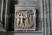 FRANCE, Normandy, MONT SAINT-MICHEL, Abbey, interior, tablets, carvings, FRA2830JPL