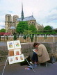 France, PARIS, Ile de la Cite, Notre Dame Cathedral and artisit painting, FRA2244JPL