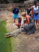 GAMBIA, Bakau Crocodile Pool and tourists, GAM857JPL