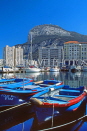 GIBRALTAR, the Rock, view from Marina Bay, fishing boats in foreground, GIB477JPL