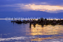 GUATEMALA, Lake Atitlan, women washing, dusk view, GUA280JPL