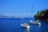Greek Islands, CORFU, Kalami, coastal view yachts moored, GIS1212JPL