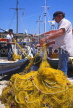 Greek Islands, KEFALONIA, Fiscardo, fishermen sorting out nets, KEF15JPL